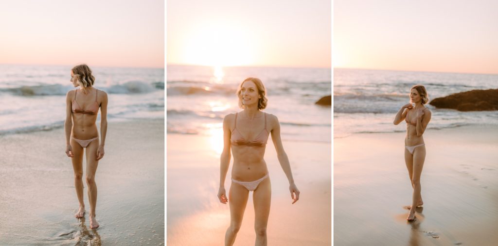 girl running in sunset for laguna beach boudoir session