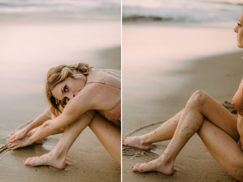 girl laying on sand for laguna beach boudoir session